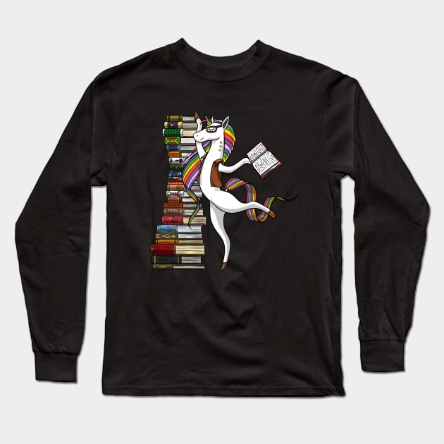 Unicorn Librarian Long Sleeve T-Shirt by underheaven